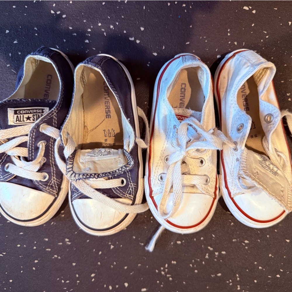 Converse Kids' White and Navy Blue Sneakers